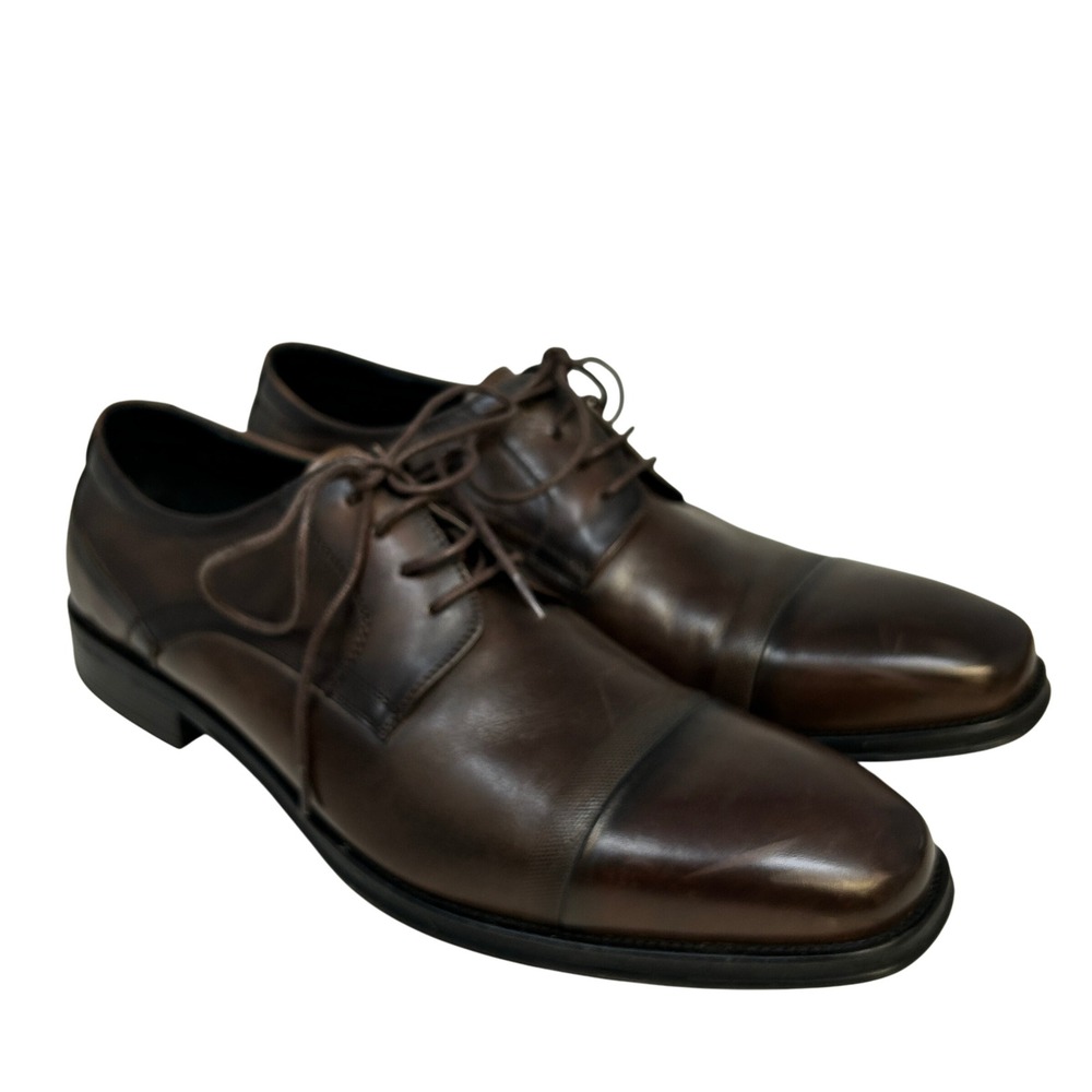 ASHER GREEN Brown Dress Shoes Leather Cap Toe Oxford Men's 12‎